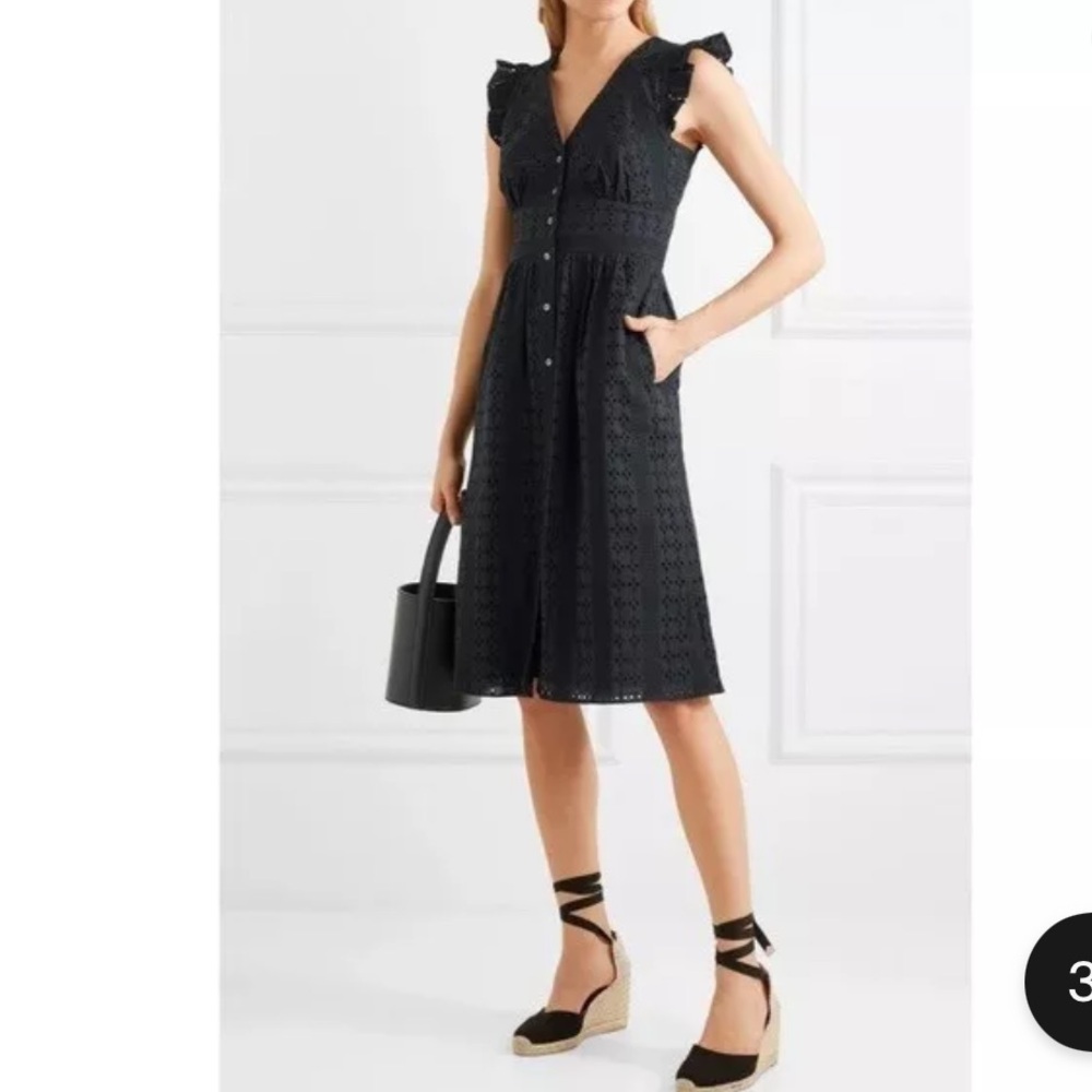 J. CREW Broderie Anglaise Cotton-Poplin Dress Black Size 6 Eyelet